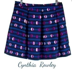 Cynthia Rowley Blue Print Pleated‎ Full Skirt Size 10